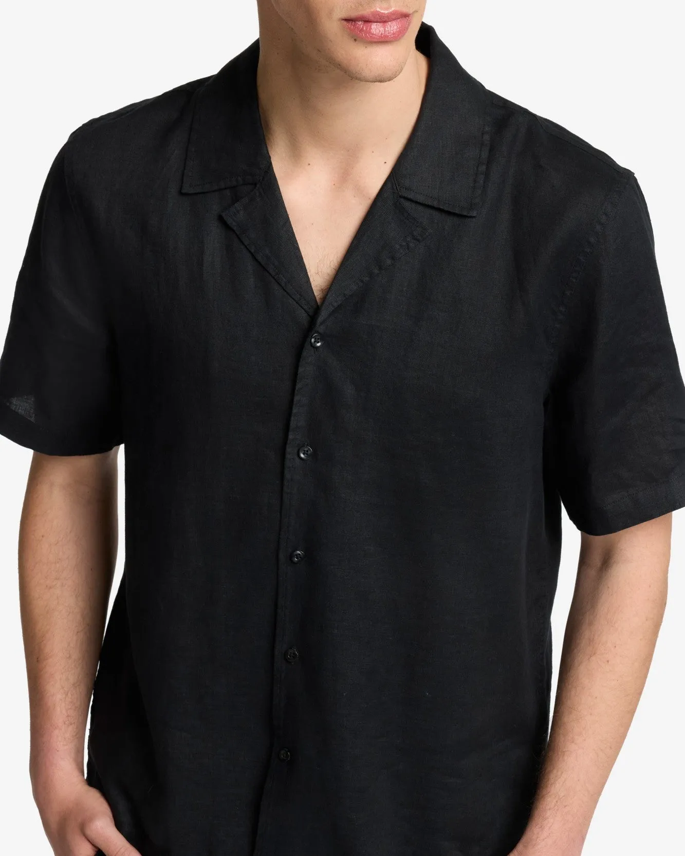 Linen Camp Shirt in Black sold by 7 For All Mankind product image thumbnail 4