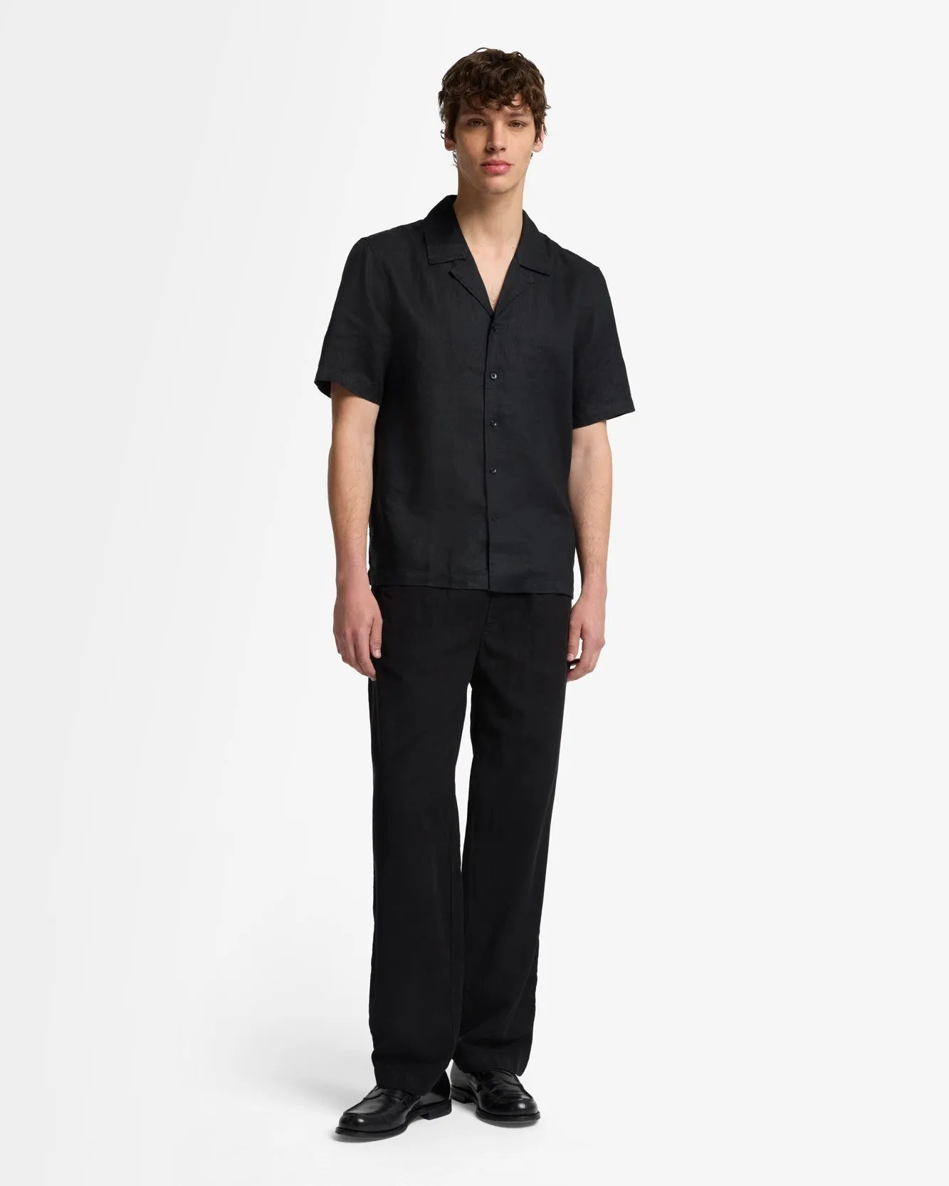 Linen Camp Shirt in Black sold by 7 For All Mankind product image thumbnail 3