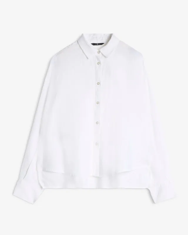 Linen Cropped Shirt in Optical White sold by 7 For All Mankind