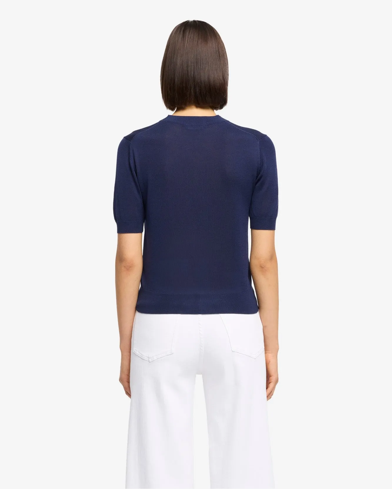 Silk Blend Short Sleeve Sweater in Navy sold by 7 For All Mankind product image thumbnail 4