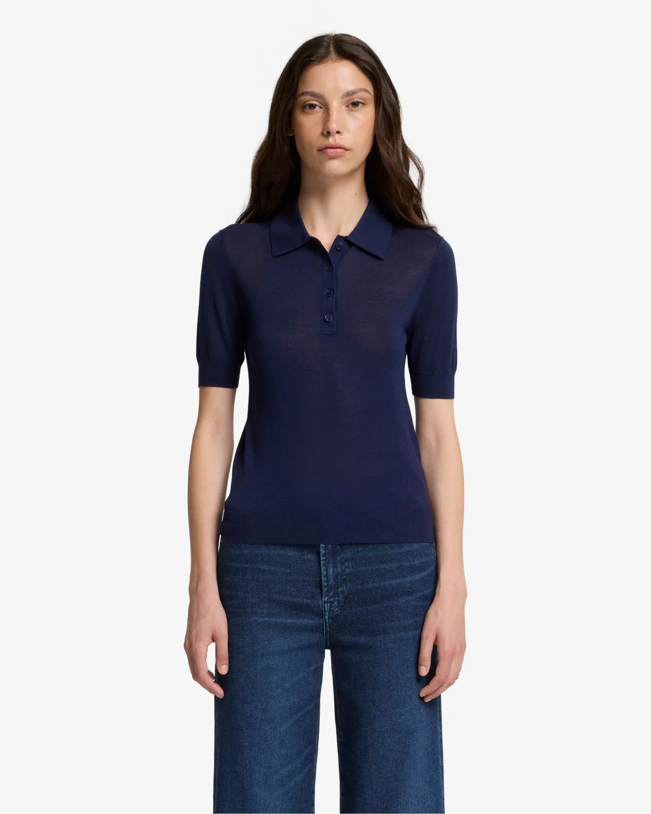 Silk Blend Polo in Navy sold by 7 For All Mankind product image thumbnail 2