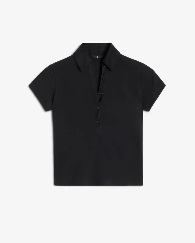 Ribbed Henley Polo in Black sold by 7 For All Mankind