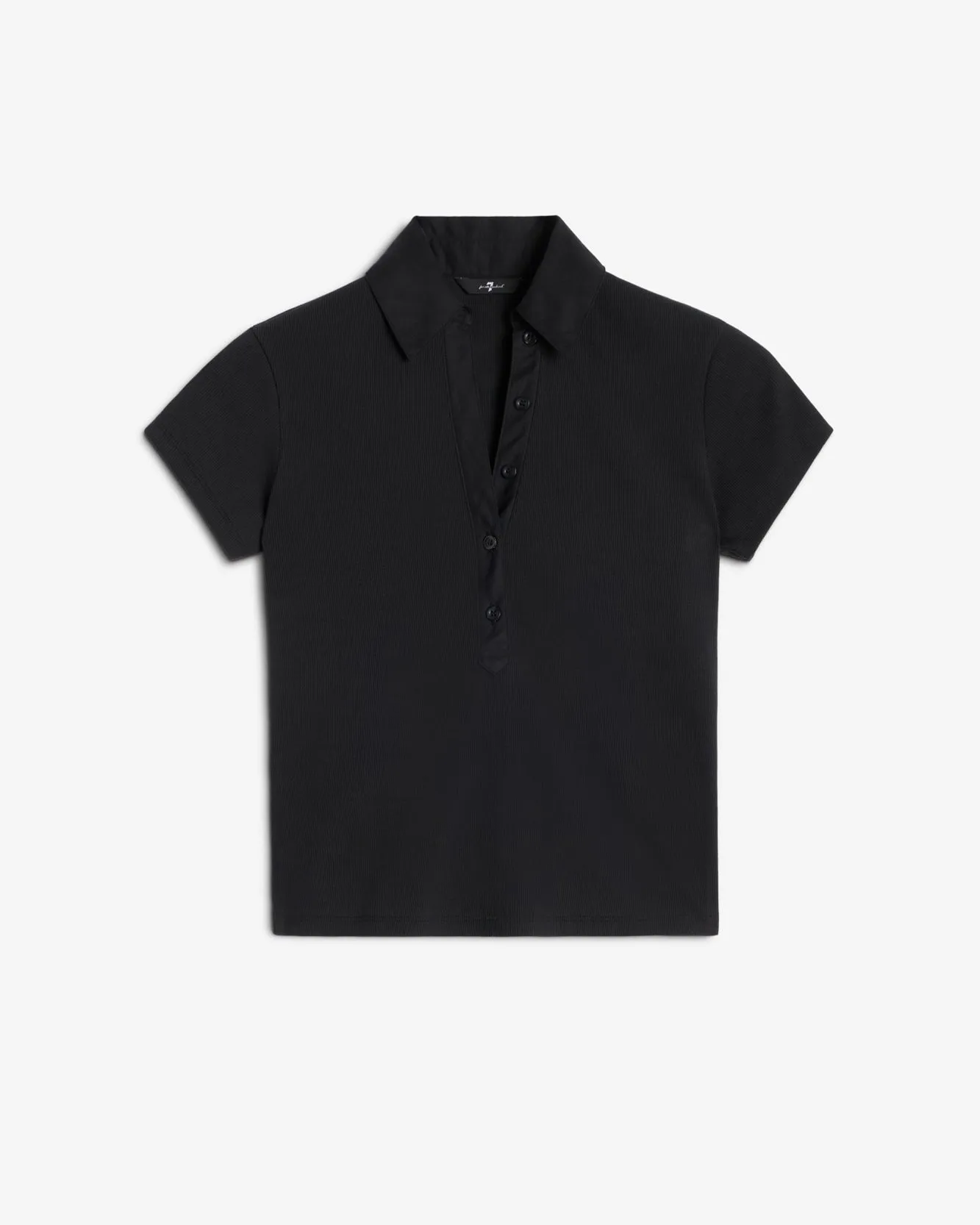 Ribbed Henley Polo in Black sold by 7 For All Mankind