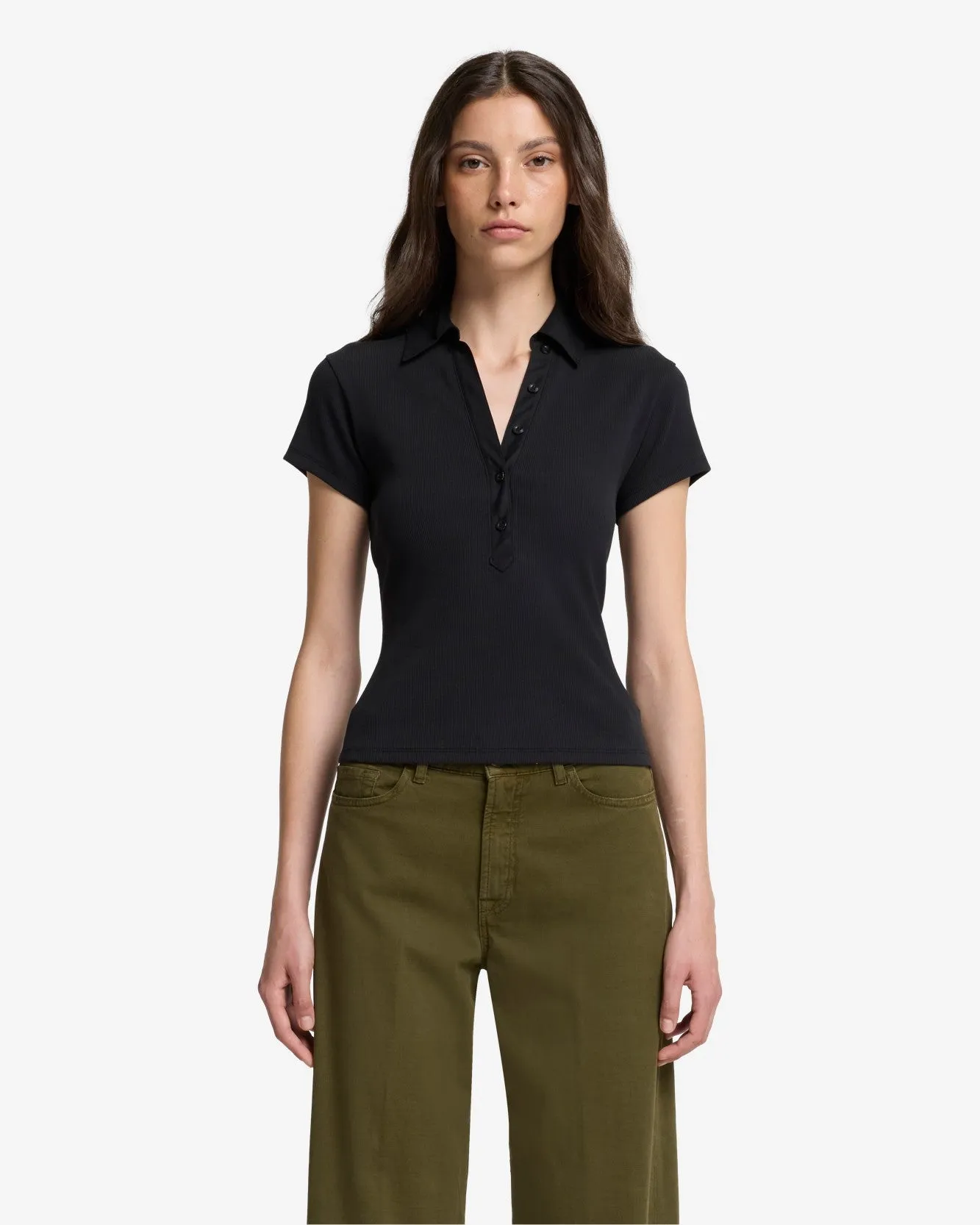 Ribbed Henley Polo in Black sold by 7 For All Mankind product image thumbnail 2