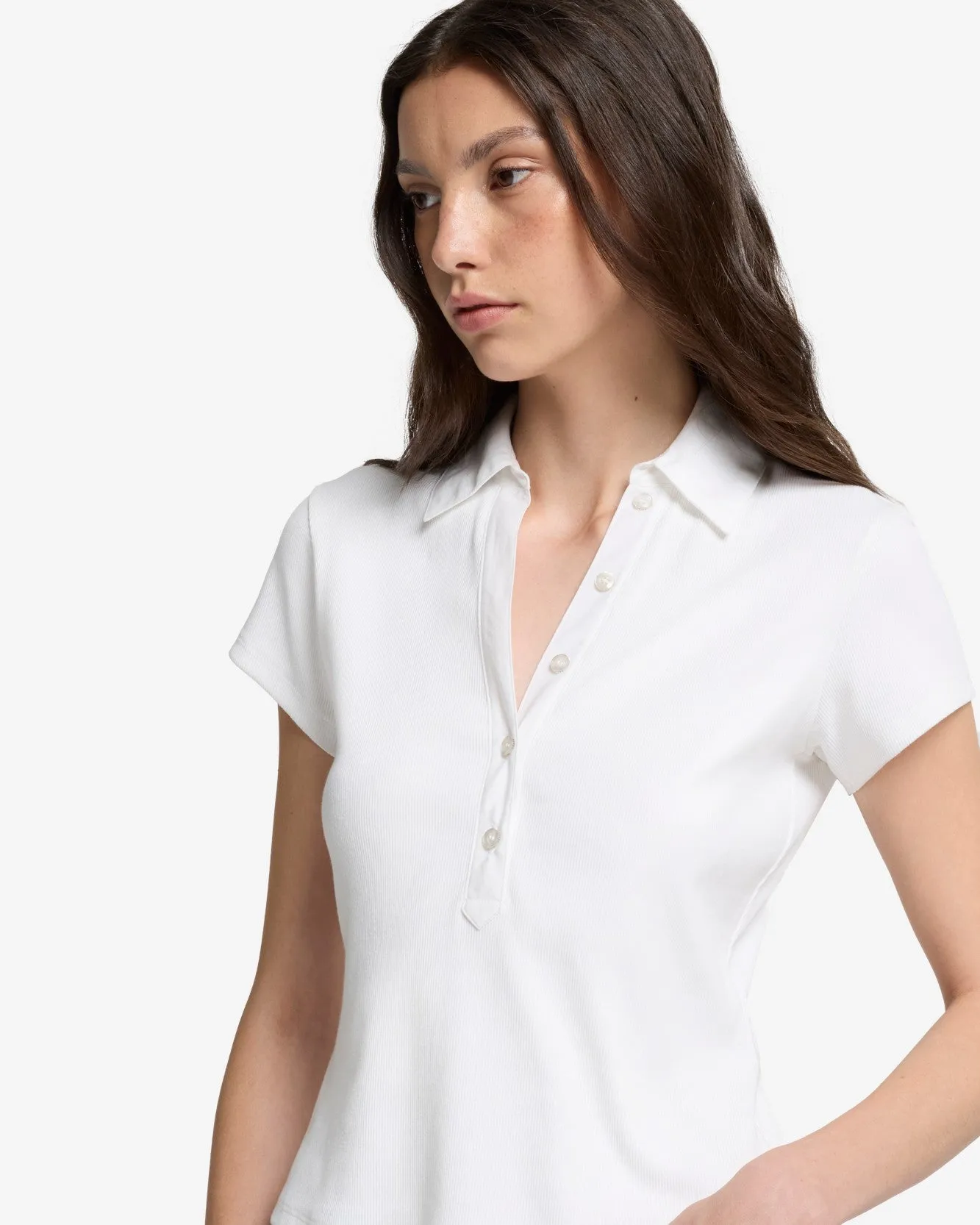 Ribbed Henley Polo in Optical White sold by 7 For All Mankind product image thumbnail 4