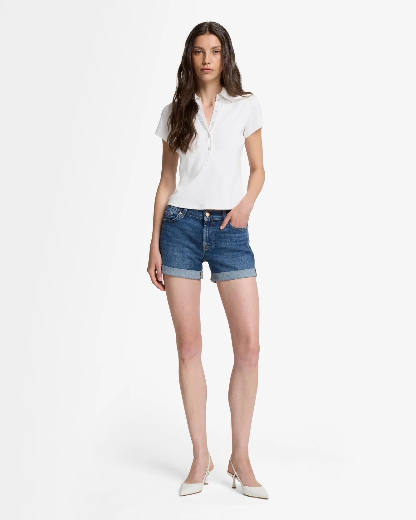 Ribbed Henley Polo in Optical White sold by 7 For All Mankind product image thumbnail 3