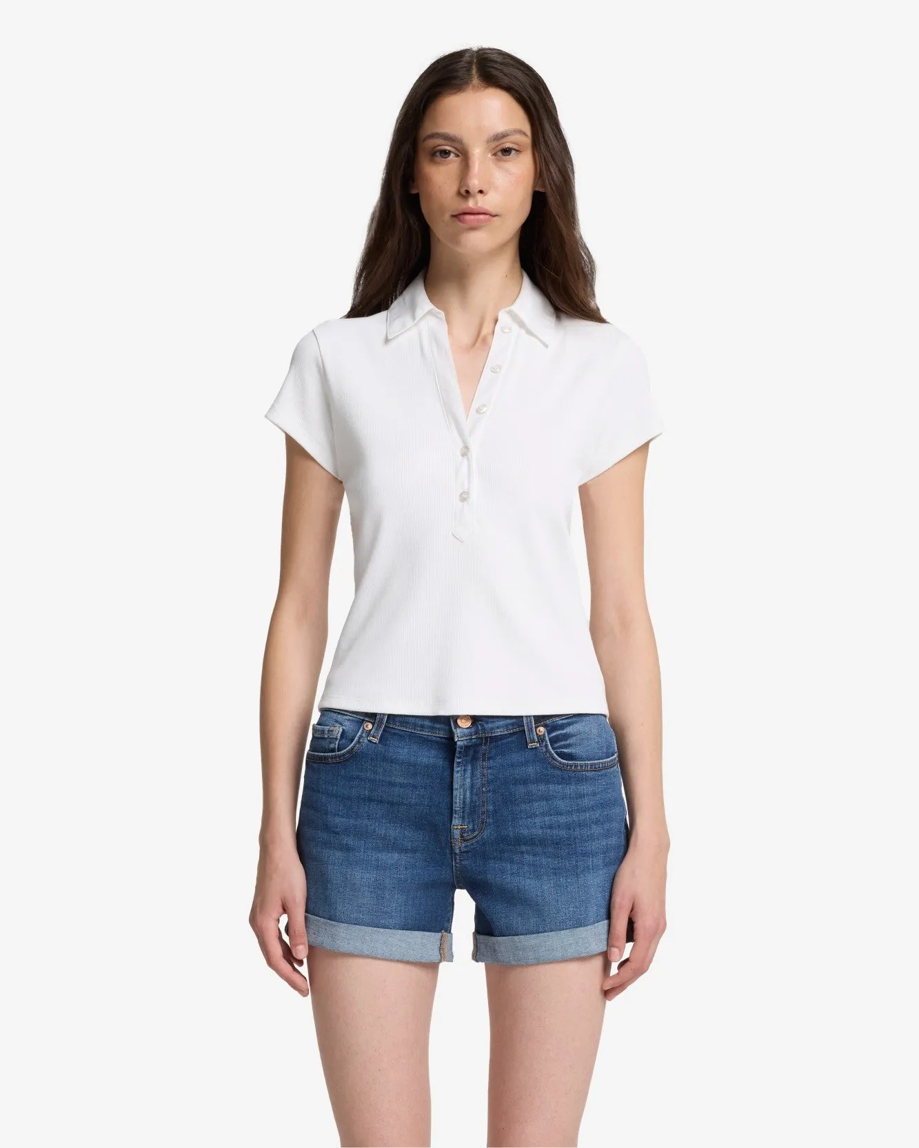 Ribbed Henley Polo in Optical White sold by 7 For All Mankind product image thumbnail 2