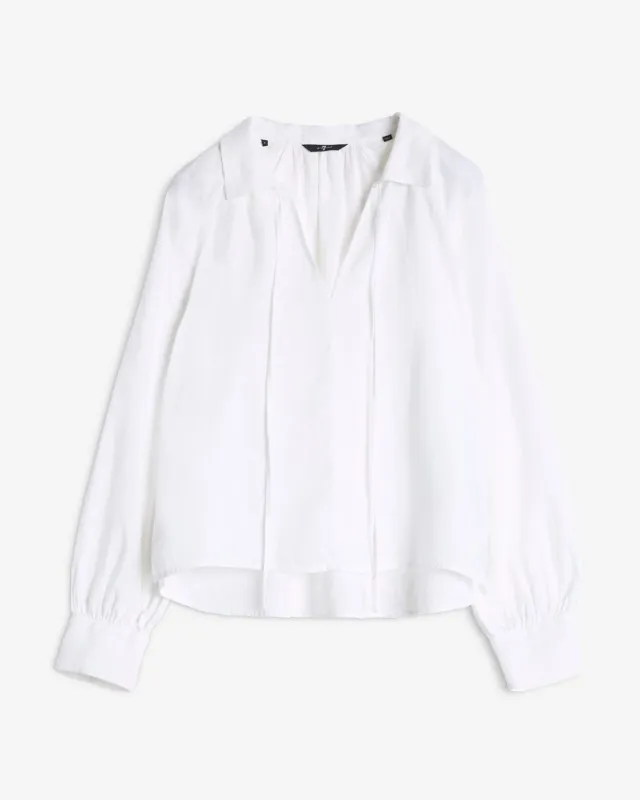 Tie Neck Linen Blouse in Optical White sold by 7 For All Mankind