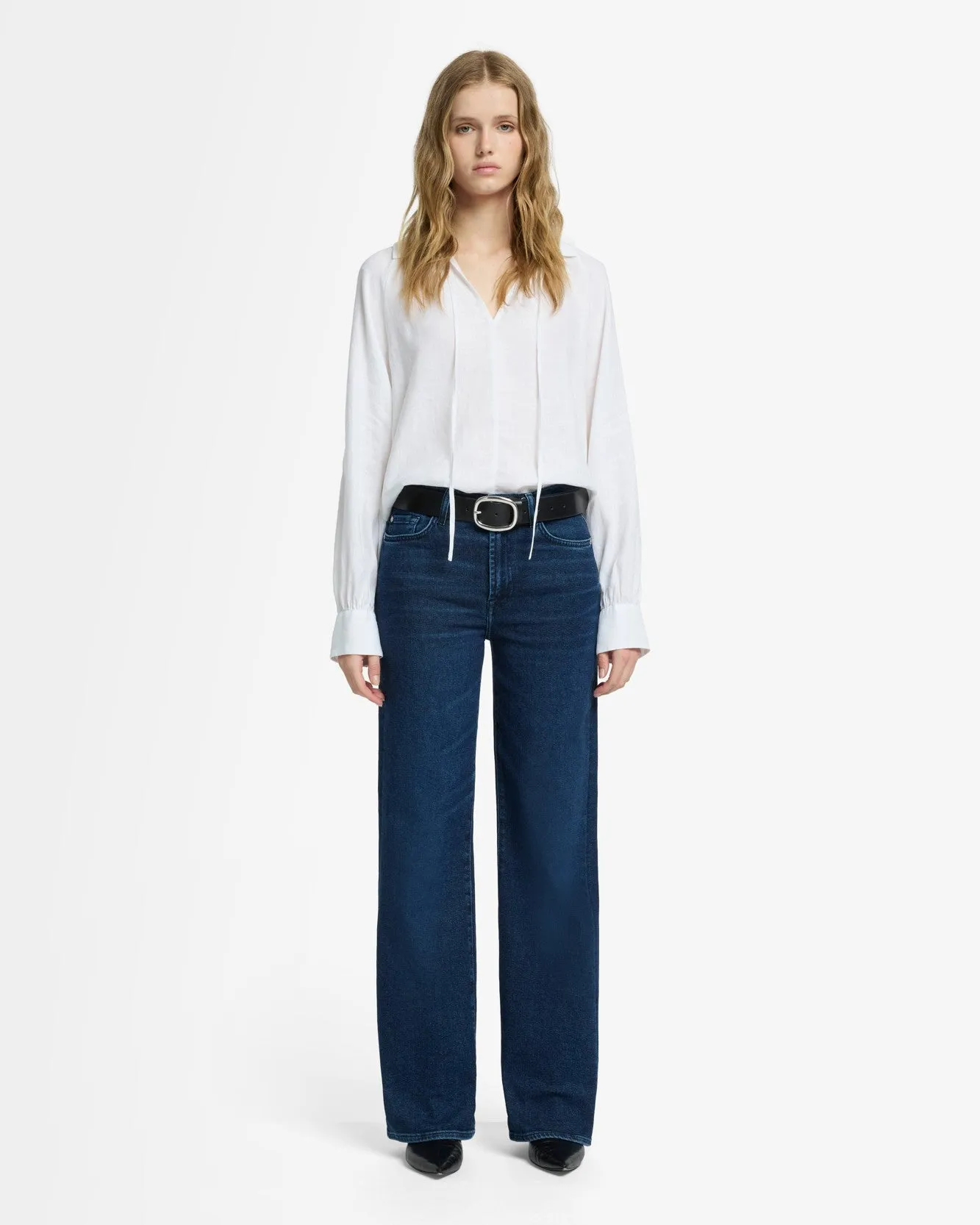 Tie Neck Linen Blouse in Optical White sold by 7 For All Mankind product image thumbnail 3