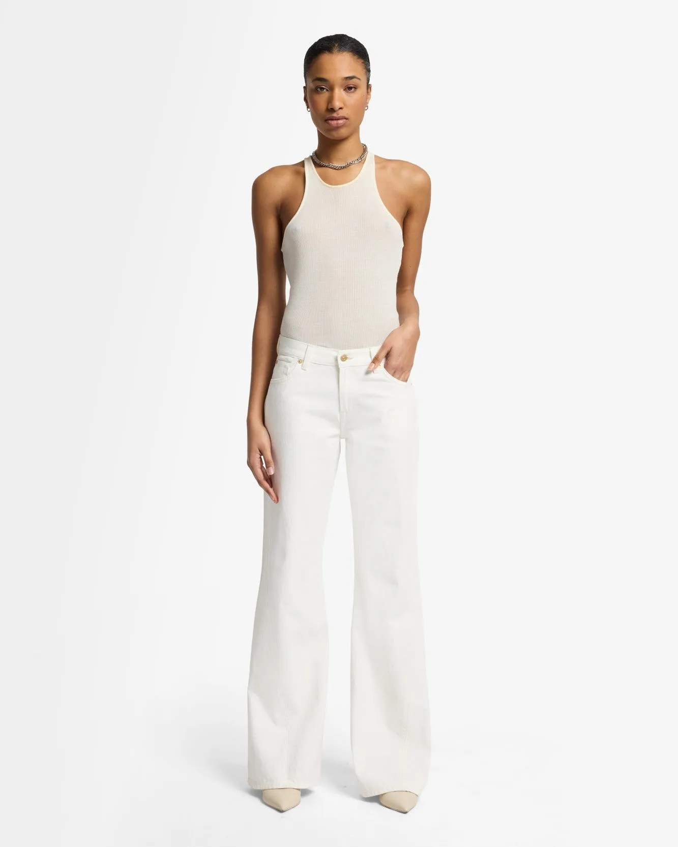 Slim Illusion Twisted Seam Spencer Flare in Milky Way sold by 7 For All Mankind product image thumbnail 3