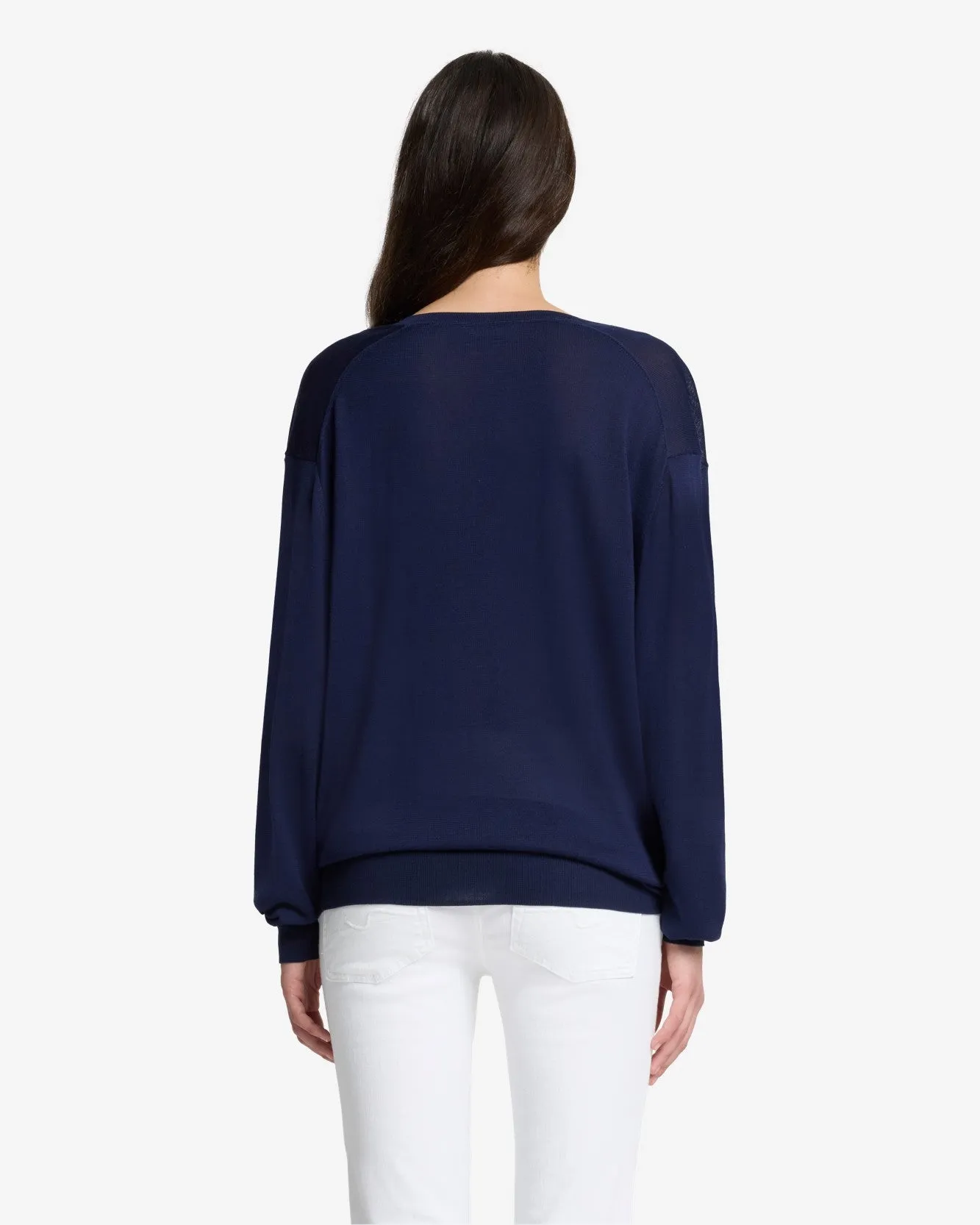 Silk Blend V-Neck Pullover in Navy sold by 7 For All Mankind product image thumbnail 5