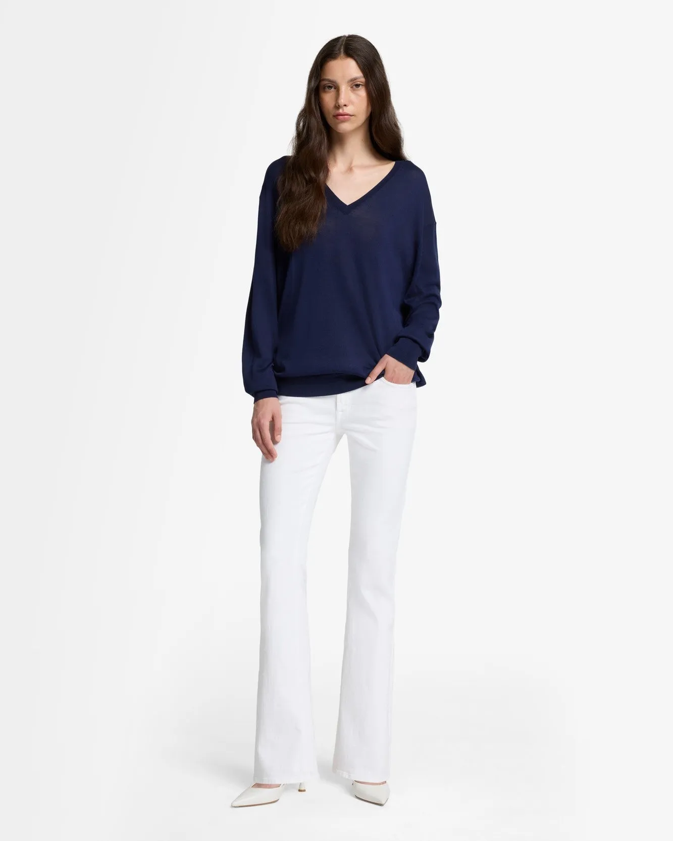 Silk Blend V-Neck Pullover in Navy sold by 7 For All Mankind product image thumbnail 3