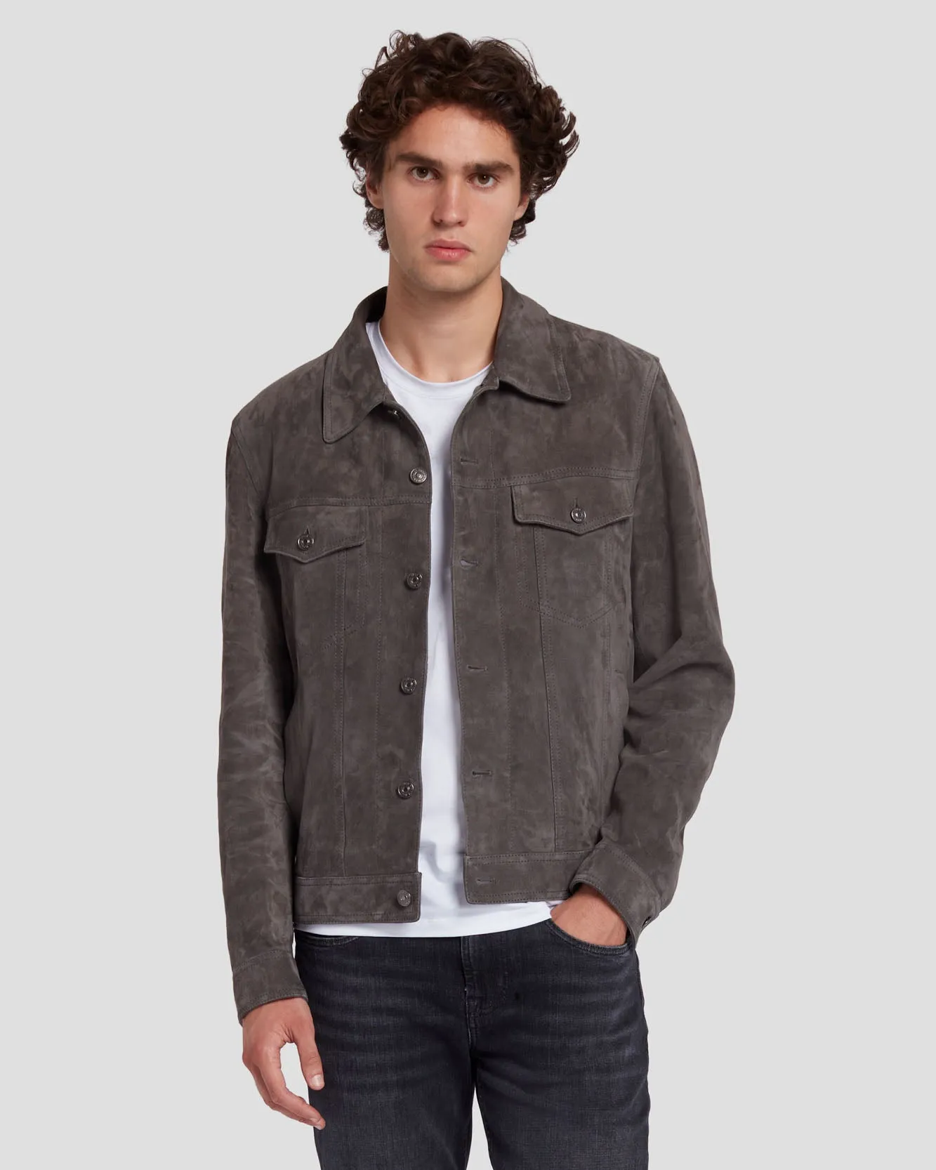 Suede Western Jacket in Dusty Grey sold by 7 For All Mankind