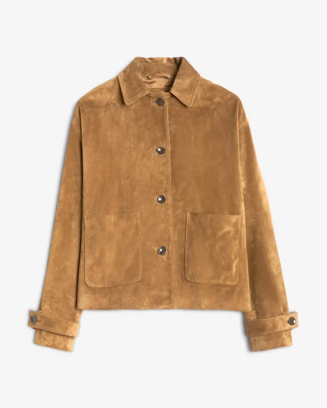 Suede Cropped Chore Jacket in Tobacco sold by 7 For All Mankind