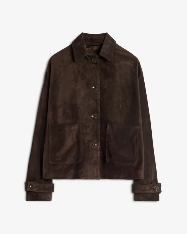 Suede Cropped Chore Jacket in Coffee Bean sold by 7 For All Mankind