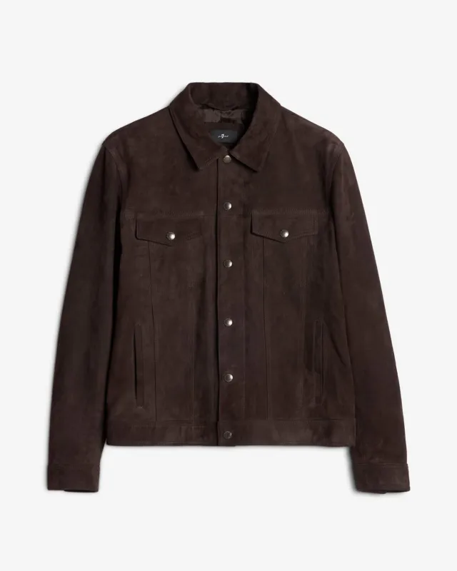 Suede Trucker Jacket In Coffee Bean sold by 7 For All Mankind