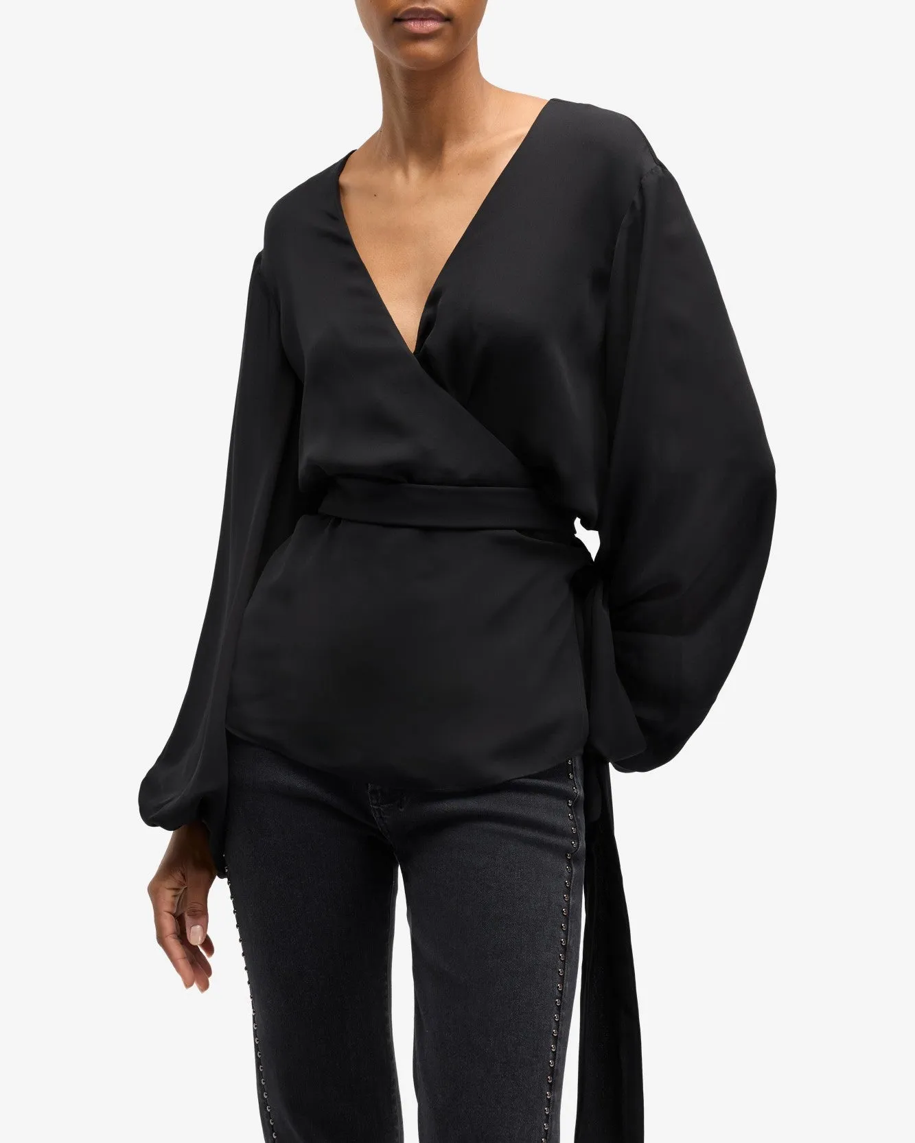 Silk Wrap Blouse in Black sold by 7 For All Mankind product image thumbnail 4