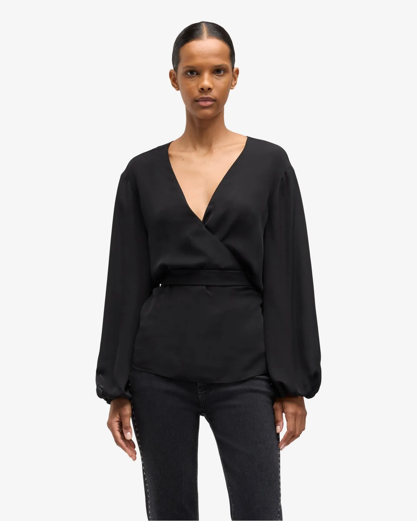Silk Wrap Blouse in Black sold by 7 For All Mankind product image thumbnail 2