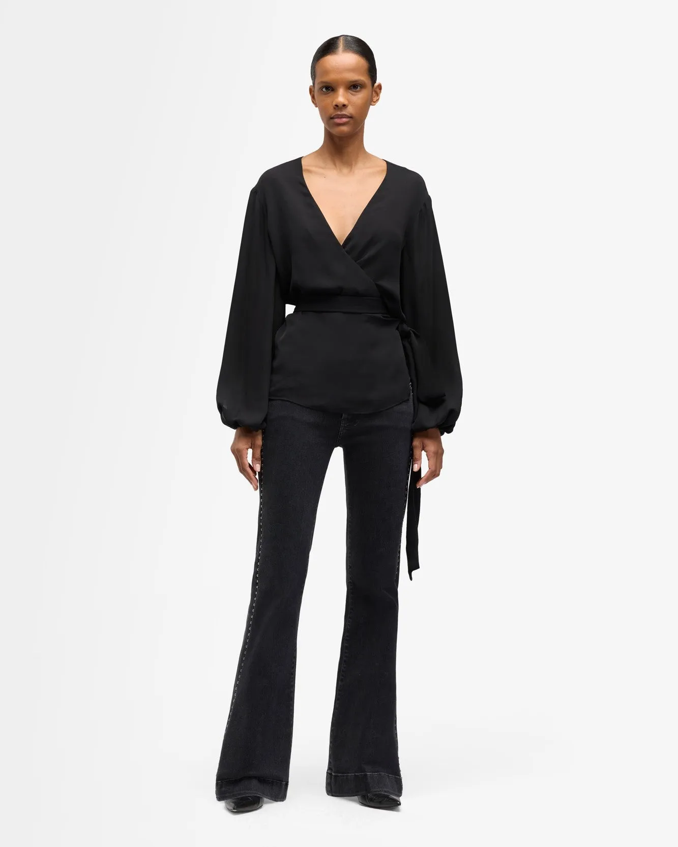 Silk Wrap Blouse in Black sold by 7 For All Mankind product image thumbnail 3
