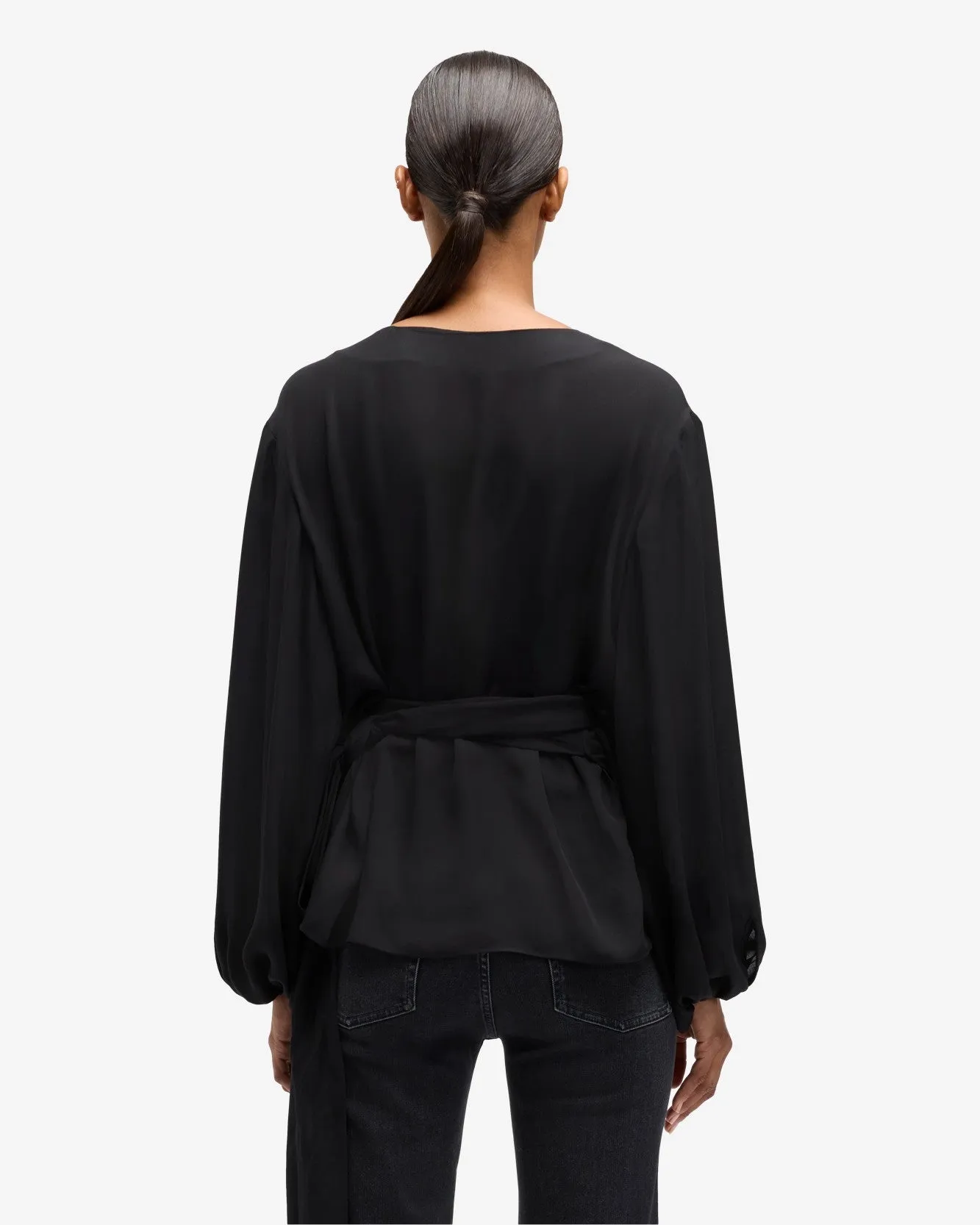 Silk Wrap Blouse in Black sold by 7 For All Mankind product image thumbnail 5