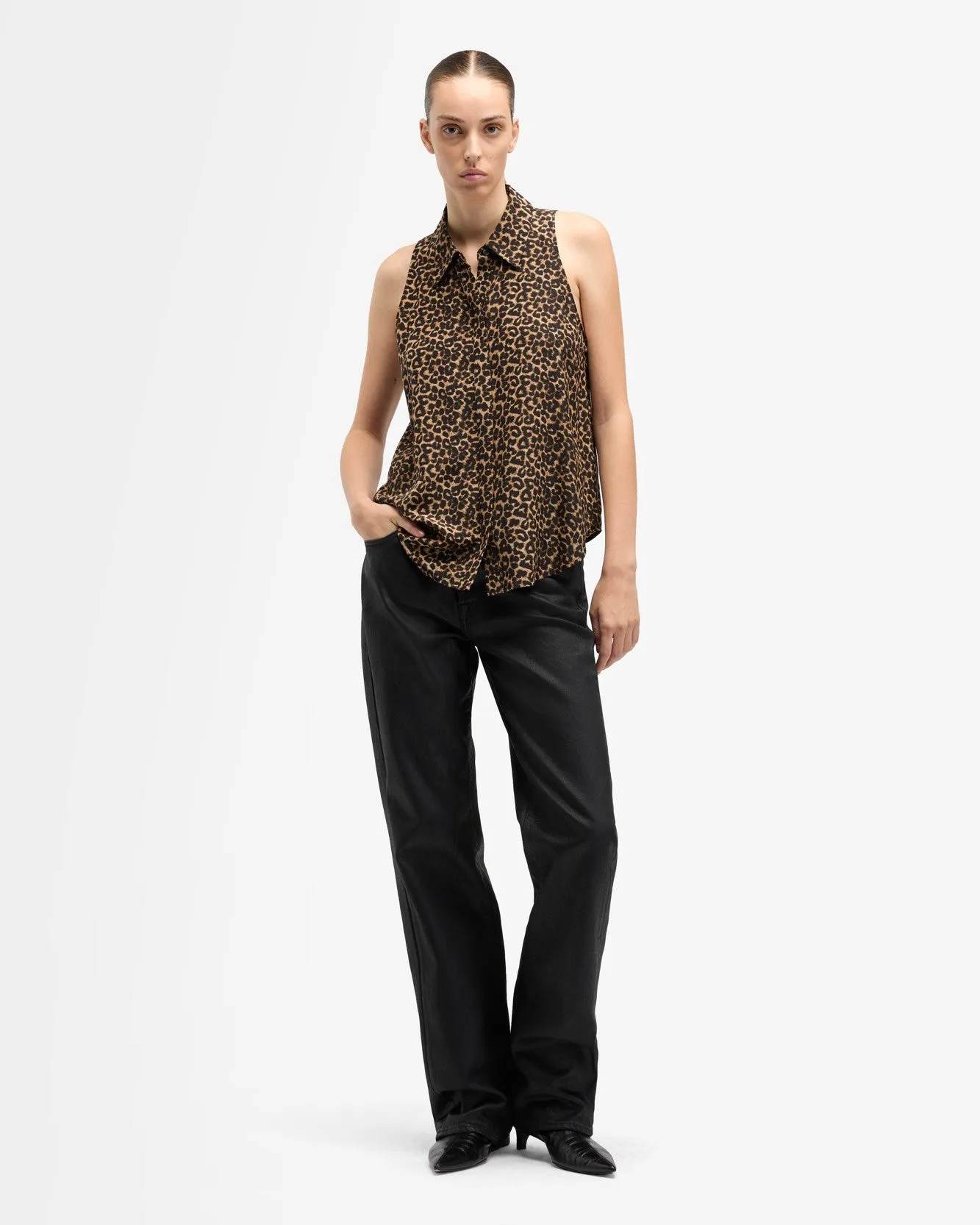 Sleeveless Silk Button Down in Leo sold by 7 For All Mankind product image thumbnail 3