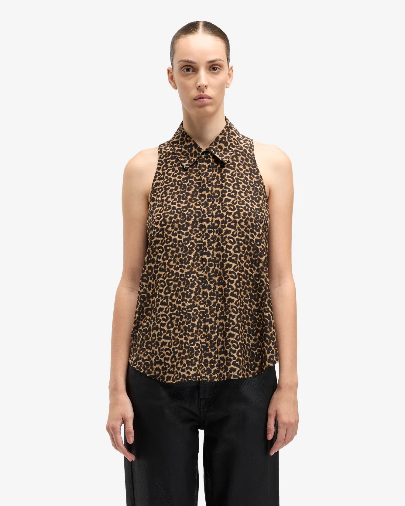 Sleeveless Silk Button Down in Leo sold by 7 For All Mankind product image thumbnail 2