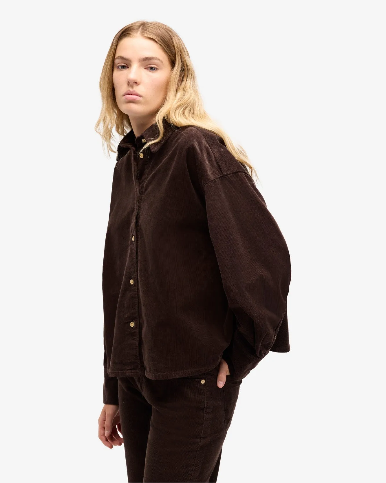 Corduroy Nina Cropped Shirt in Coffee Bean sold by 7 For All Mankind product image thumbnail 4