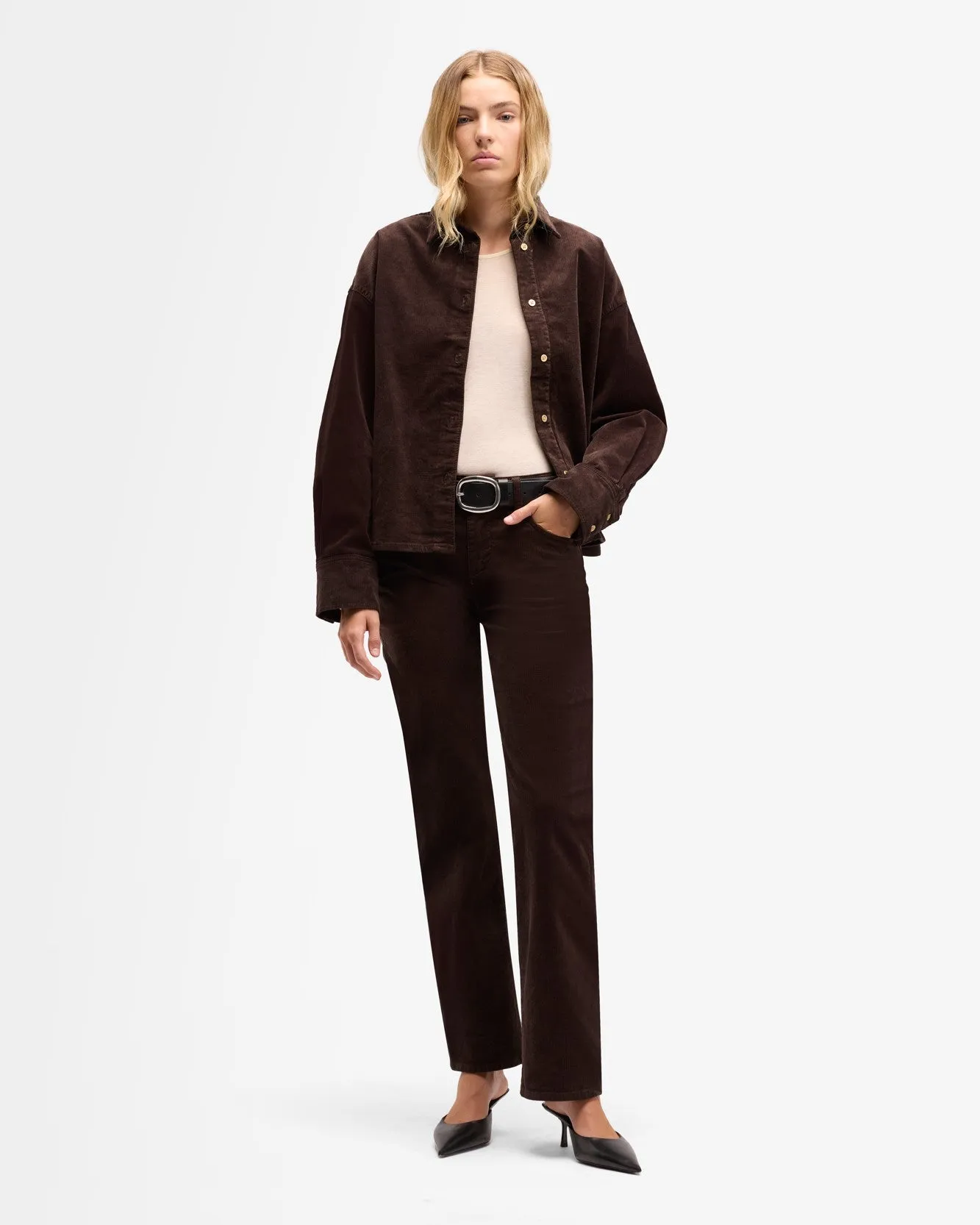 Corduroy Nina Cropped Shirt in Coffee Bean sold by 7 For All Mankind product image thumbnail 3