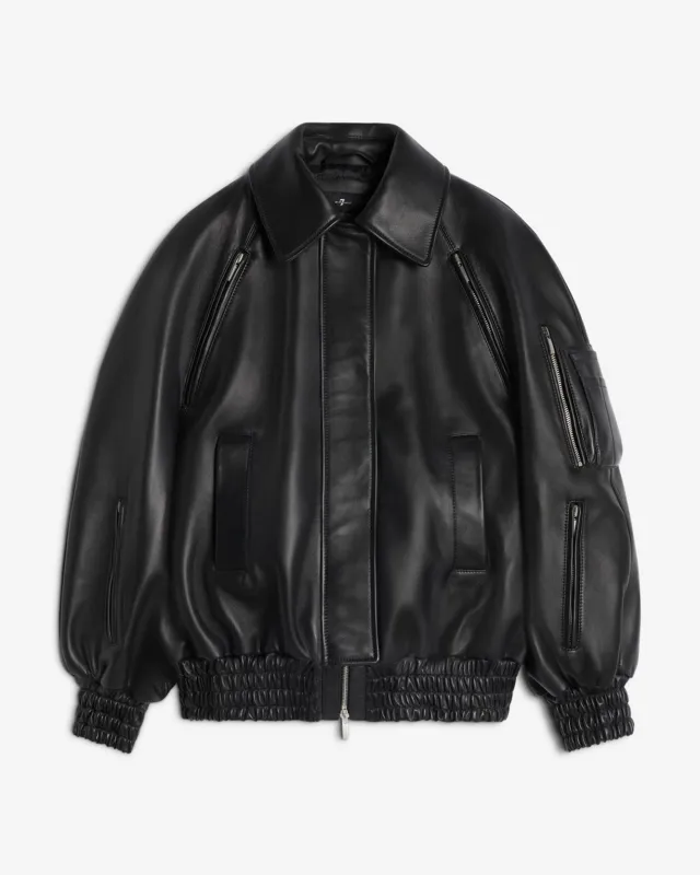 Leather Bomber Jacket in Black sold by 7 For All Mankind