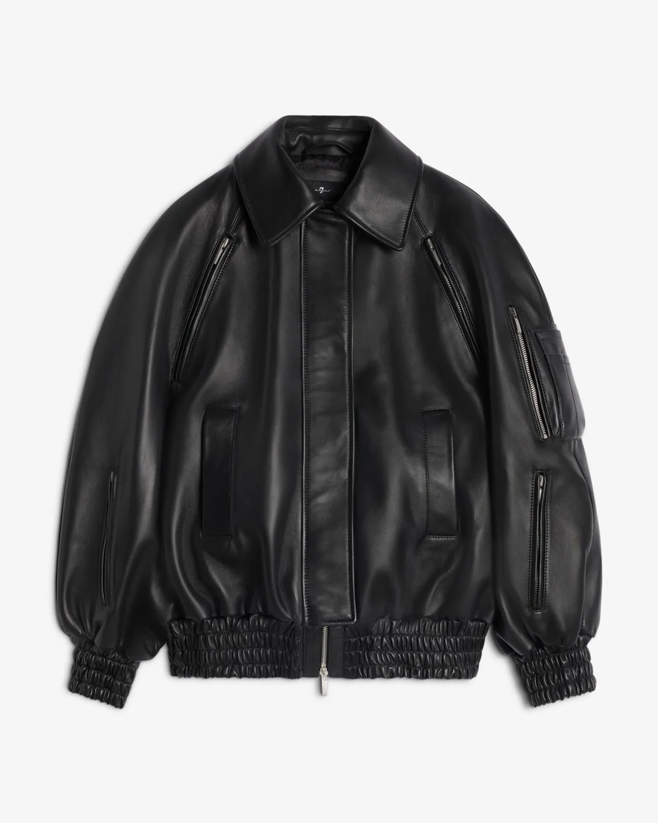 Leather Bomber Jacket in Black sold by 7 For All Mankind