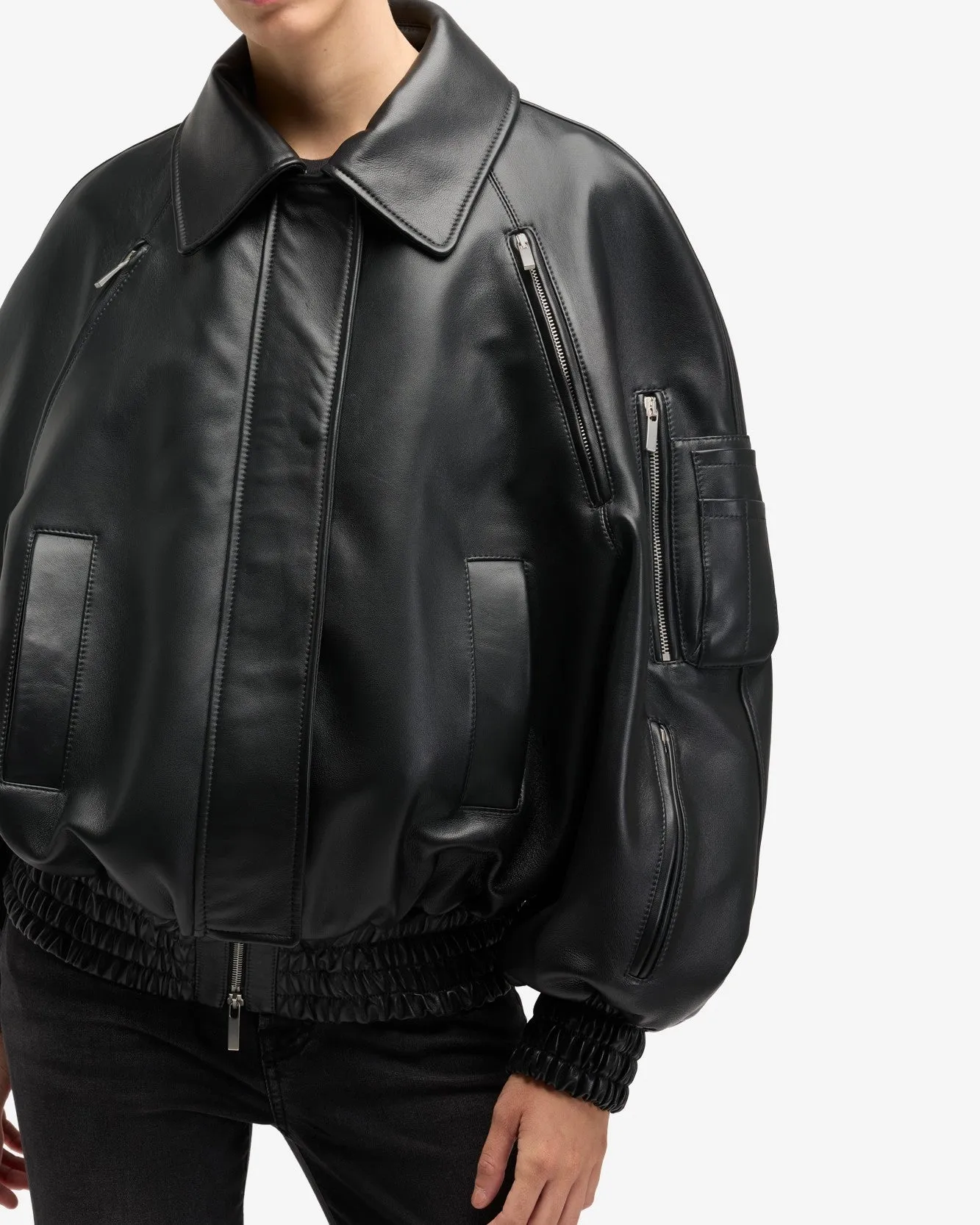 Leather Bomber Jacket in Black sold by 7 For All Mankind product image thumbnail 4