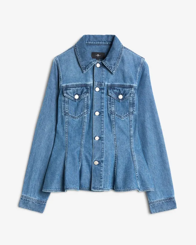 Weightless Denim Flounce Trucker Jacket in Hilo sold by 7 For All Mankind