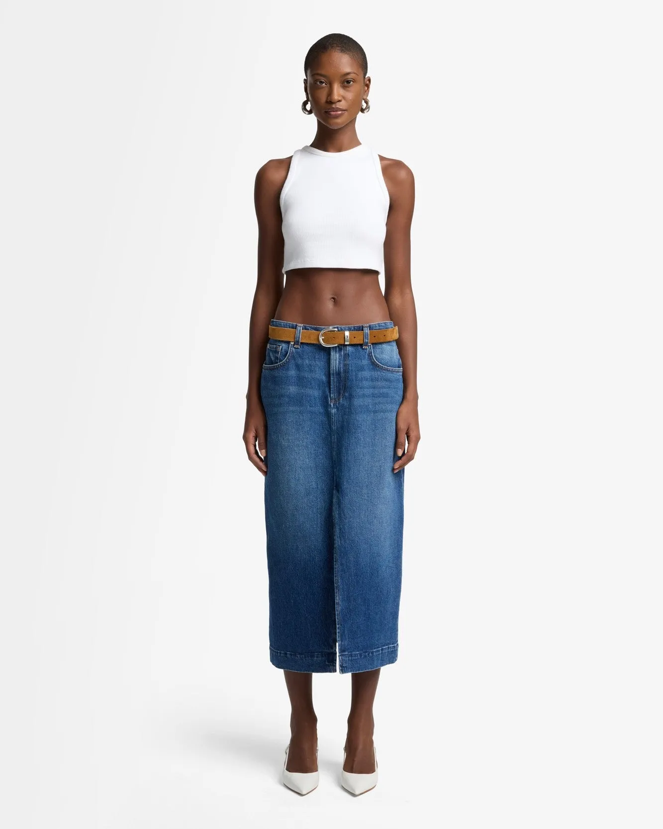 Amber Denim Midi Skirt in Artifact sold by 7 For All Mankind product image thumbnail 2