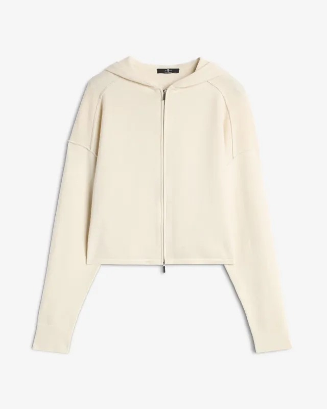 Cashmere Zipper Hoodie in Ice White sold by 7 For All Mankind