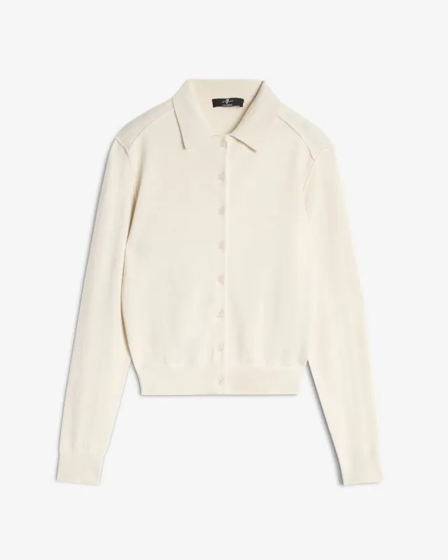 Cashmere Polo Cardigan in Ice White sold by 7 For All Mankind