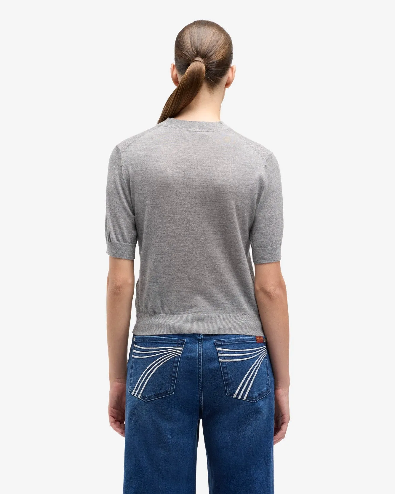 Wool Short Sleeve Sweater in Slate sold by 7 For All Mankind product image thumbnail 5