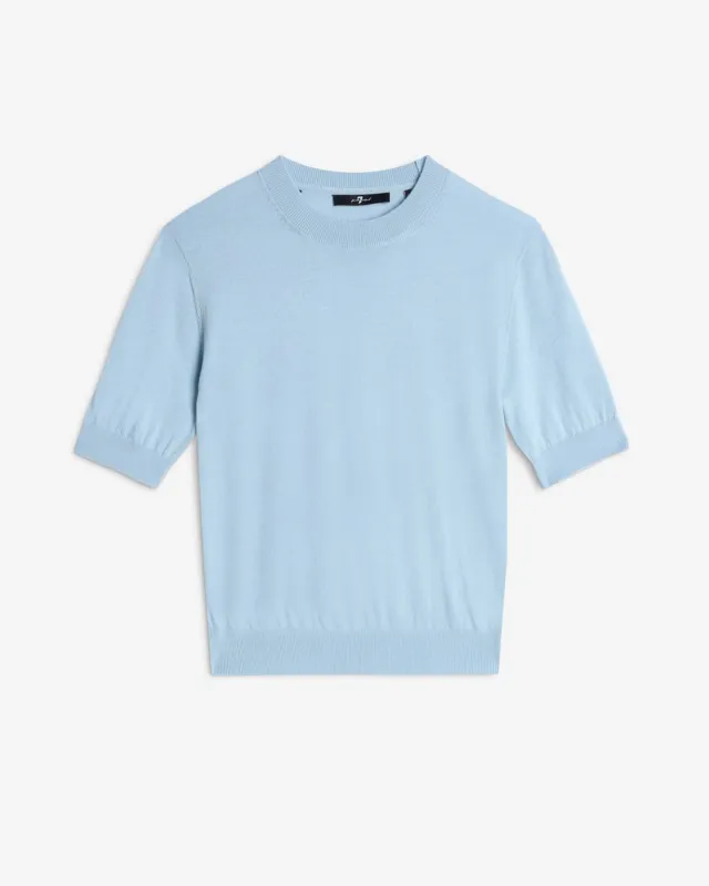 Wool Short Sleeve Sweater in Cielo sold by 7 For All Mankind