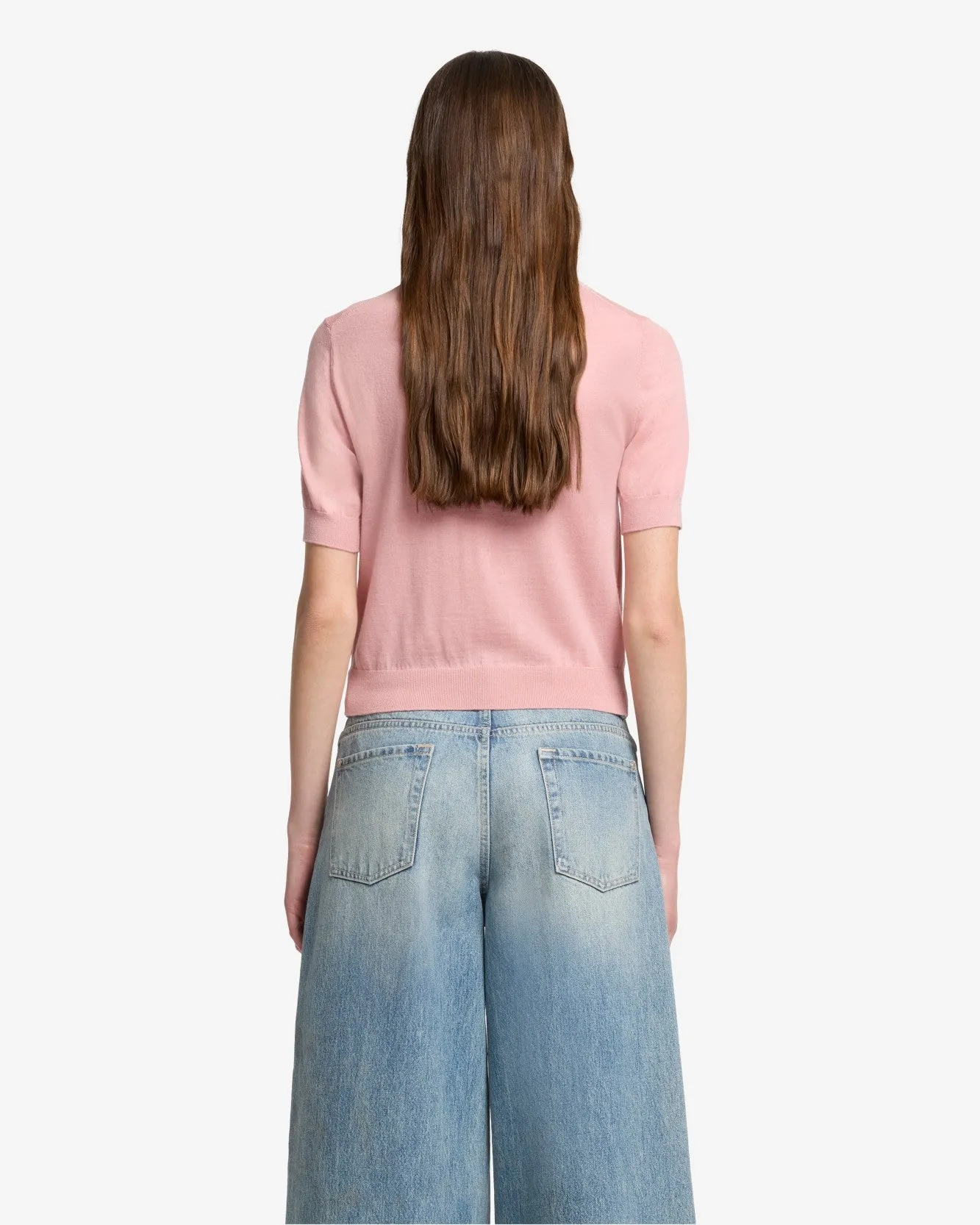 Wool Short Sleeve Sweater in Pink sold by 7 For All Mankind product image thumbnail 5
