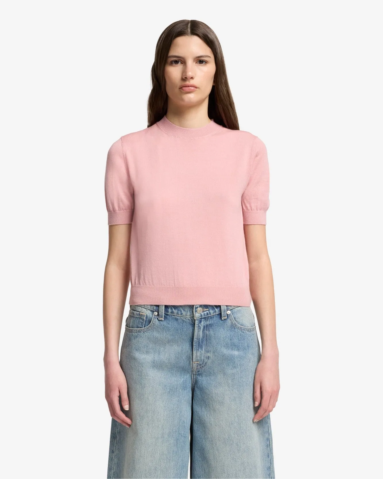 Wool Short Sleeve Sweater in Pink sold by 7 For All Mankind product image thumbnail 2
