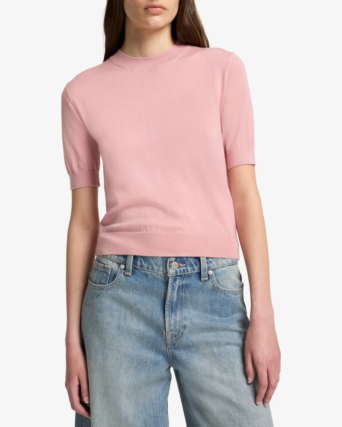 Wool Short Sleeve Sweater in Pink sold by 7 For All Mankind product image thumbnail 4