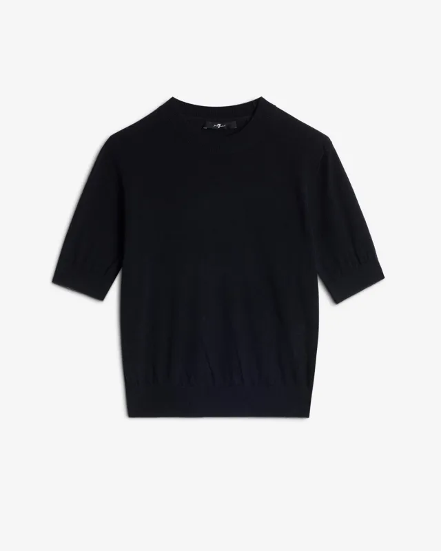 Wool Short Sleeve Sweater in Black sold by 7 For All Mankind