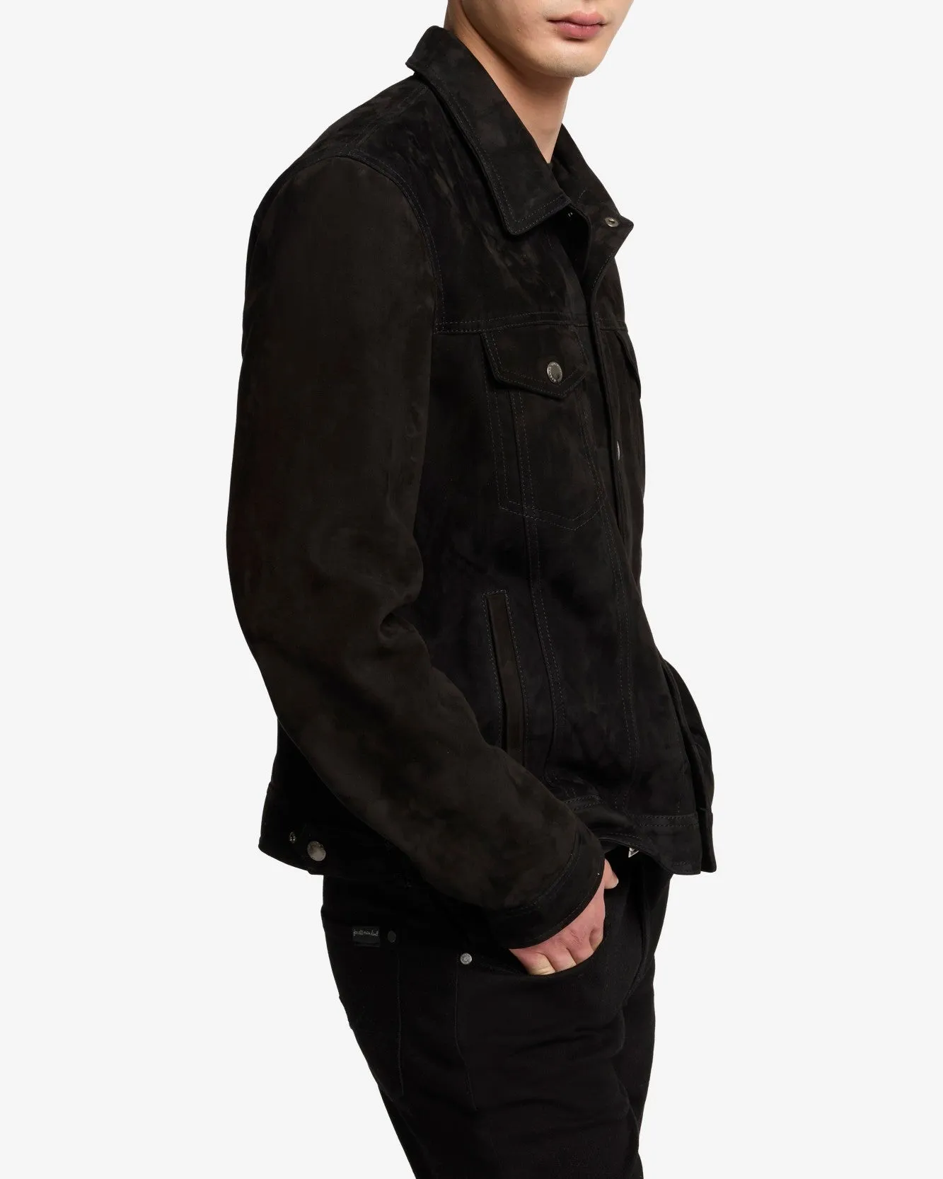 Suede Trucker Jacket In Black sold by 7 For All Mankind product image thumbnail 4