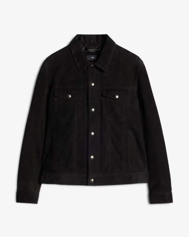 Suede Trucker Jacket In Black sold by 7 For All Mankind