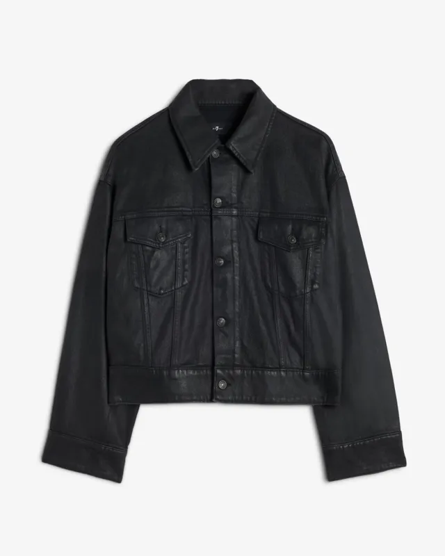 Oli Cropped Trucker Jacket in Coated Blackcat sold by 7 For All Mankind