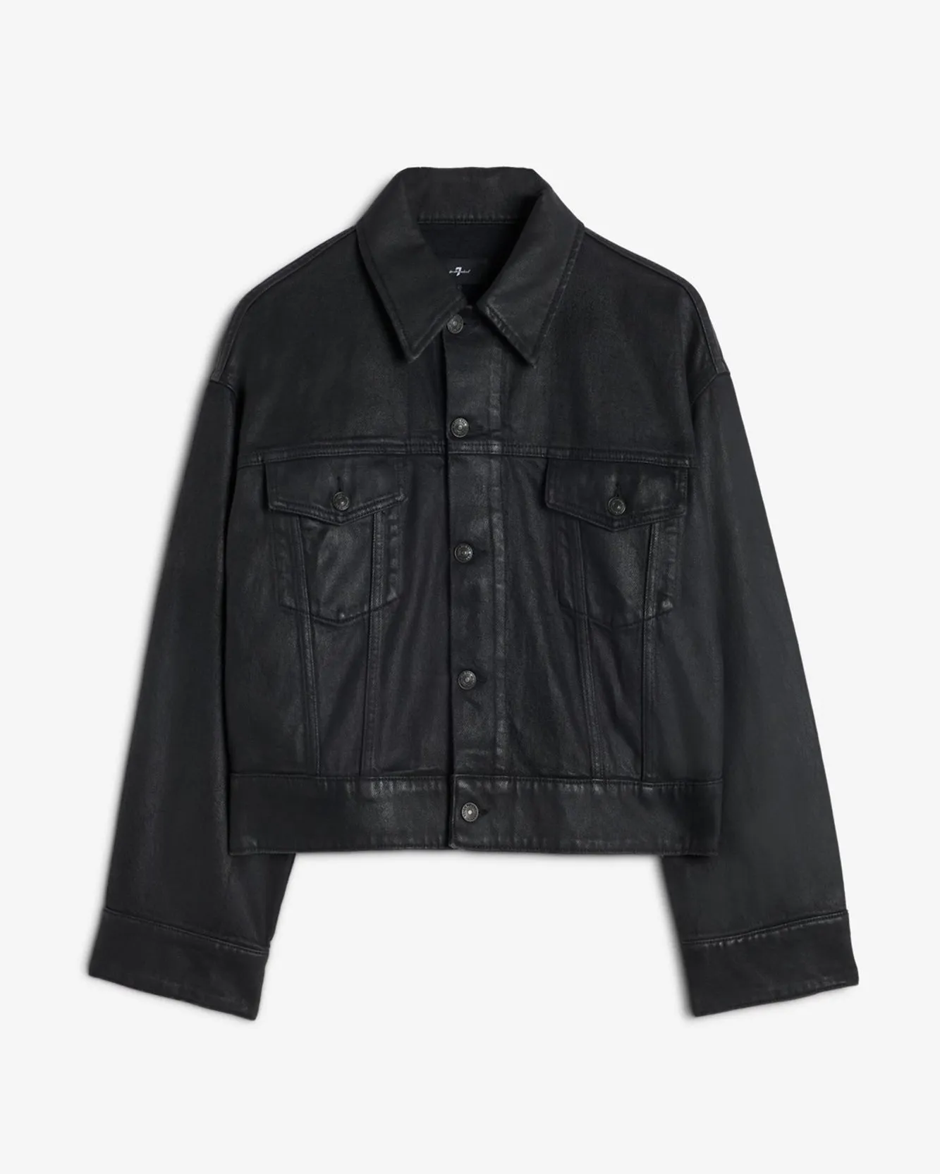 Oli Cropped Trucker Jacket in Coated Blackcat sold by 7 For All Mankind