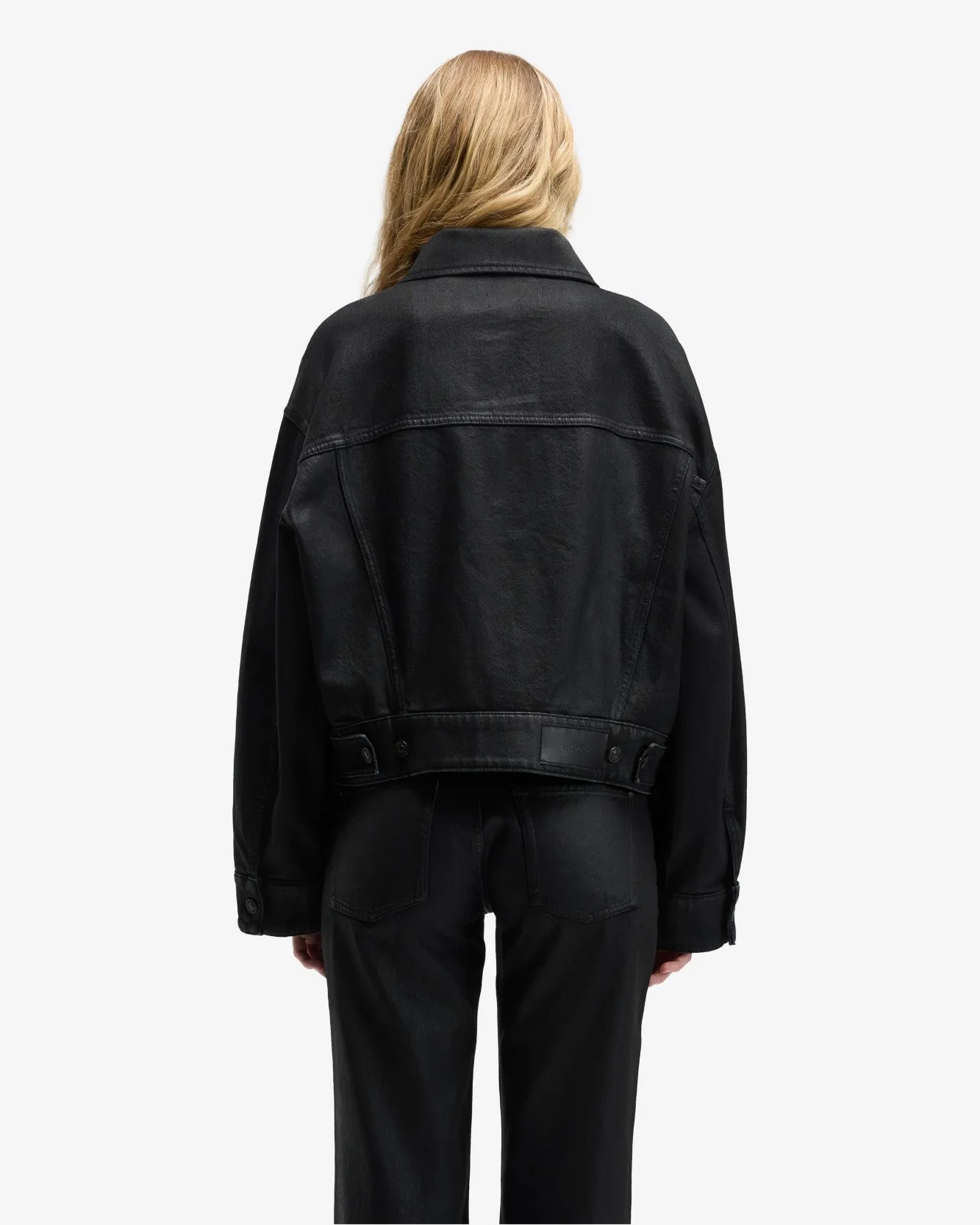 Oli Cropped Trucker Jacket in Coated Blackcat sold by 7 For All Mankind product image thumbnail 5