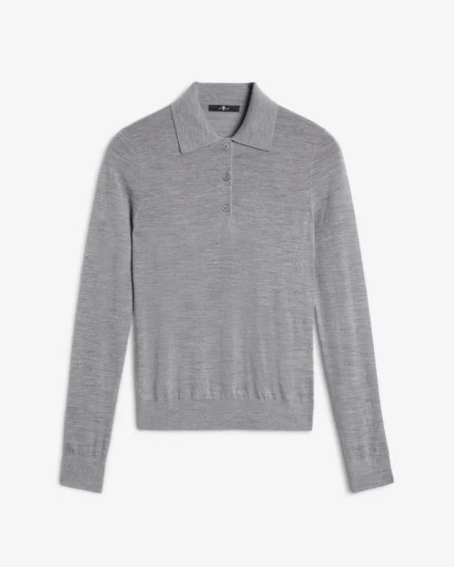 Wool Long Sleeve Polo Sweater in Slate sold by 7 For All Mankind