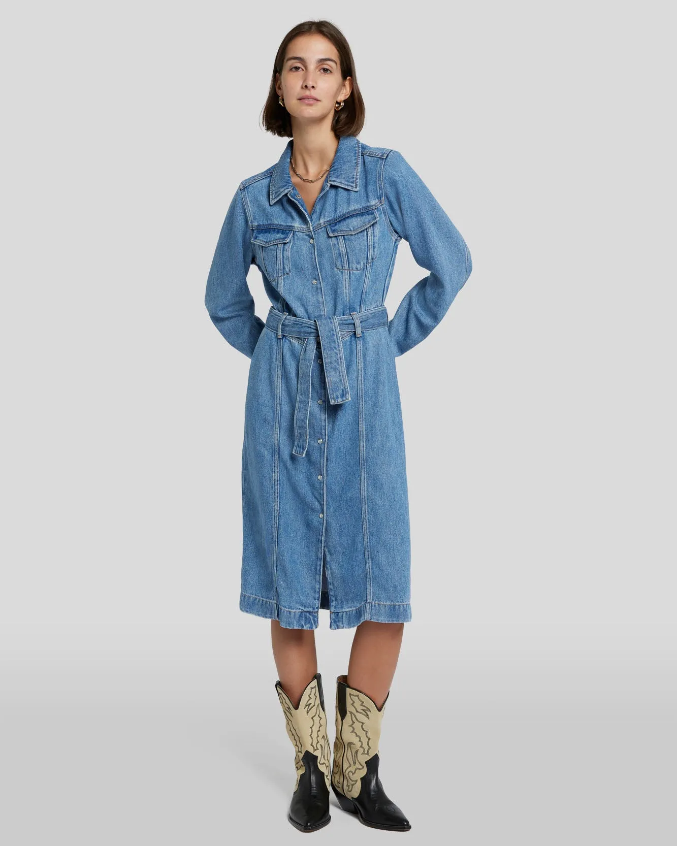 Denim Lustre Dress in Valentine sold by 7 For All Mankind