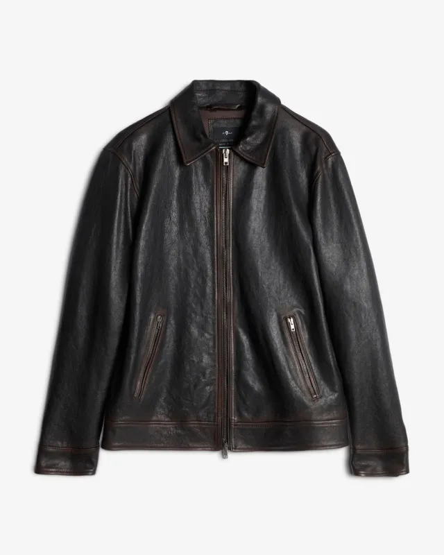 Leather Harrington Jacket in Vintage Leather sold by 7 For All Mankind