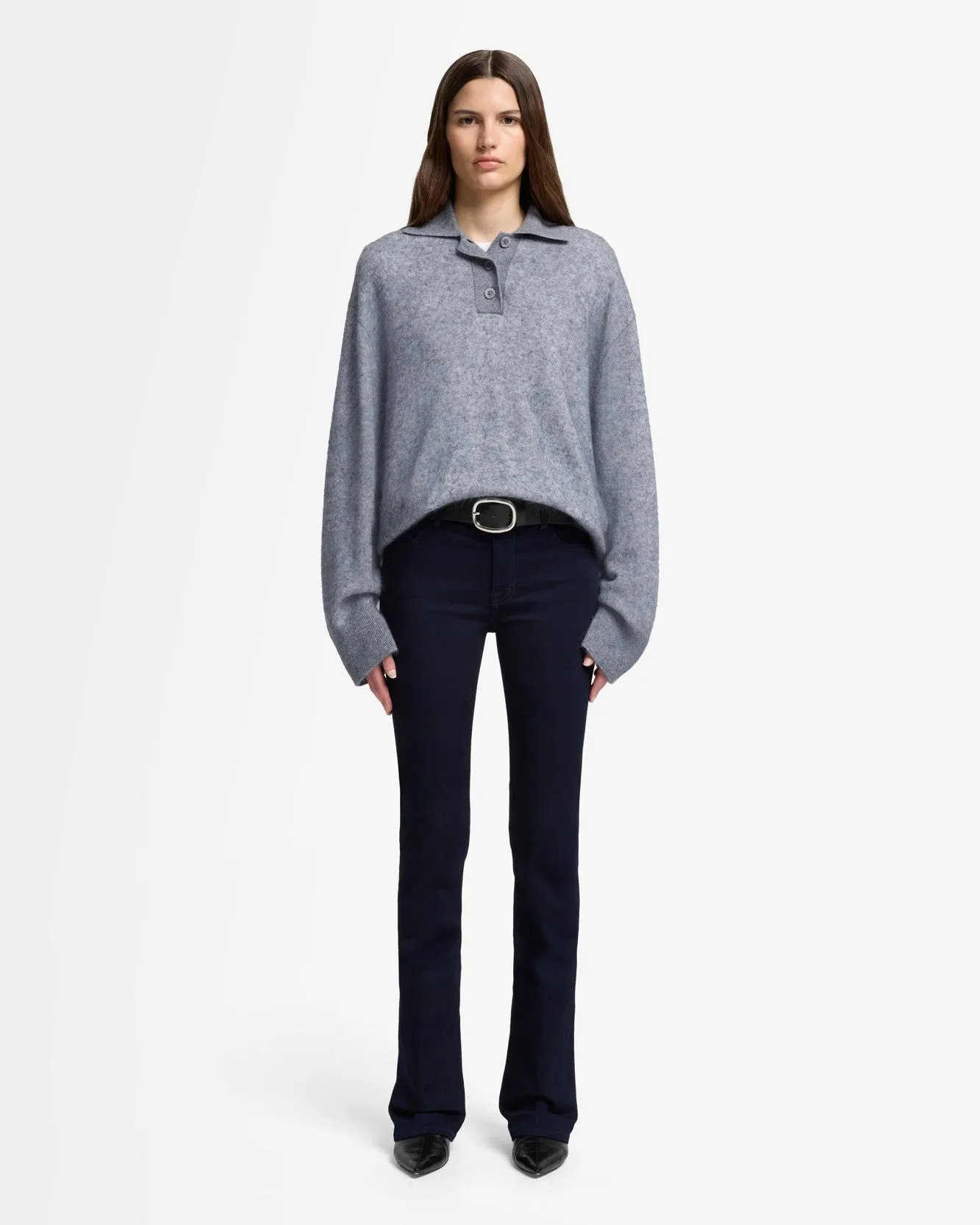 Cashmere Blend Fuzzy Polo Sweater in Grey sold by 7 For All Mankind product image thumbnail 3